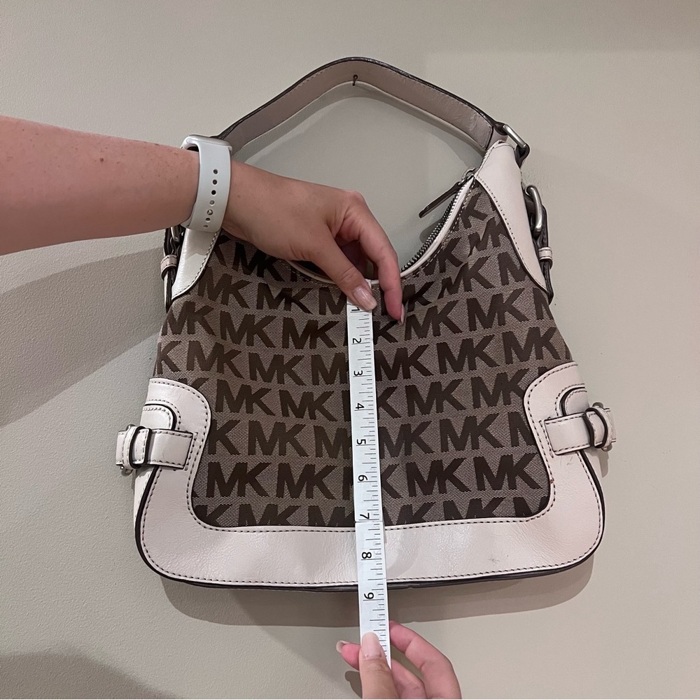Michael Kors Saddle White with Brown MK Logo Purse - Picture 5 of 6